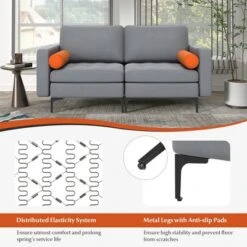 Costway Modern Loveseat 2-Seat Sofa Couch W/ 2 Bolsters Side Storage Pocket Ash Grey -Lush Living Store GUEST 41dfec07 5e8b 441f aa8b e17829b5f8b0