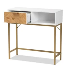 Giona Two-Tone Wood And Metal 1 Drawer Console Table White/Gold - Baxton Studio -Lush Living Store GUEST 4206c830 12df 4a1c a999 686f69a07bc8
