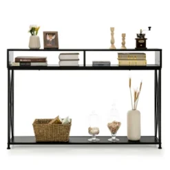Costway Steel Frame Console Table With Open Shelf And Storage Compartments Black -Lush Living Store GUEST 421b4f07 000f 4c17 baef d2e90f42b15c