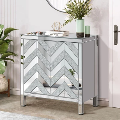 Buck 31.5" W 2 Mirror M Shape Design Multi-functional Retro Entryway Storage Cabinet With 1 Adjustable Inner Shelf-Maison Boucle 9 Buck 31.5" W 2 Mirror M Shape Design Multi-functional Retro Entryway Storage Cabinet With 1 Adjustable Inner Shelf-Maison Boucle - Image 7