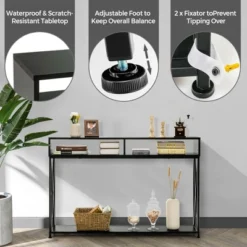 Costway Steel Frame Console Table With Open Shelf And Storage Compartments Black -Lush Living Store GUEST 427324c3 3f2b 4868 be9a f74b9d2327be