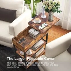 FABATO End Table And Nightstand With USB Charging Station And Power Supply Cord, For Living Rooms And Bedrooms, Features Flip Top Shelf, Rustic Brown -Lush Living Store GUEST 42b953fc d810 42b0 a96a da8f7a39f91a