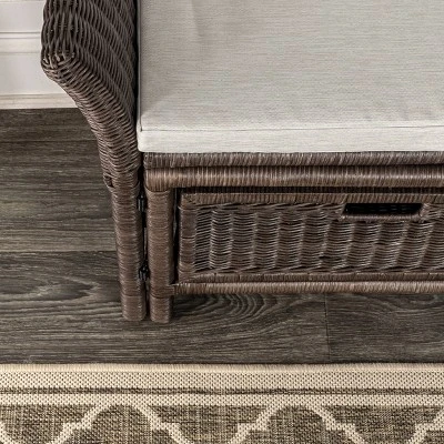 Happimess Tropic 52" 2 Drawer Wicker Storage Bench Wih Linen Cushion, Brown 6 Happimess Tropic 52" 2 Drawer Wicker Storage Bench Wih Linen Cushion, Brown - Image 4