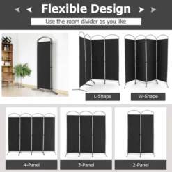 Costway 4 Panels Folding Room Divider 6 Ft Tall Fabric Privacy Screen Black/Brown/Grey/White -Lush Living Store GUEST 43b847ee 2662 4dde 86e2 8e829dd1086a