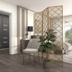 Modern Metal Filigree Room Divider Screen Gold - Olivia & May -Lush Living Store GUEST 44034000 e5ec 4456 9a7a 4b2aba459c8b