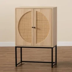 Ardon Bohemian Wood And Metal 2 Door Storage Cabinet With Rattan Light Brown/Black - Baxton Studio -Lush Living Store GUEST 4446a2d3 e2a0 484f bc51 6baac3c39be7