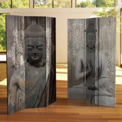 6" Double Sided Stone Buddha Canvas Room Divider Gray - Oriental Furniture -Lush Living Store GUEST 446eb100 c9a7 485a a763 c3d5c83a8cc1