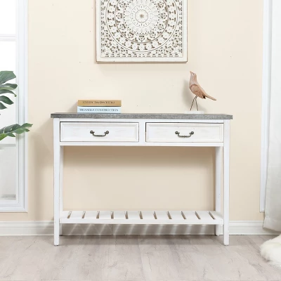 LuxenHome Farmhouse Distressed White Wood Console Table With Storage 3 LuxenHome Farmhouse Distressed White Wood Console Table With Storage