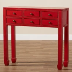 Pomme Accent 6 Drawer Console Table Red - Baxton Studio -Lush Living Store GUEST 45d3147e b62b 4d68 817d dda47b52186b
