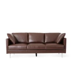 Brockbank Modern Faux Leather 3 Seater Sofa With Pillows - Christopher Knight Home -Lush Living Store GUEST 460244b0 449e 488f 92c5 40b6fc0ffb69