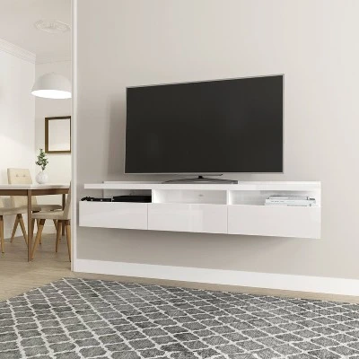 Cabrini Half Floating TV Stand For TVs Up To 65" White Gloss - Manhattan Comfort 3 Cabrini Half Floating TV Stand For TVs Up To 65" White Gloss - Manhattan Comfort