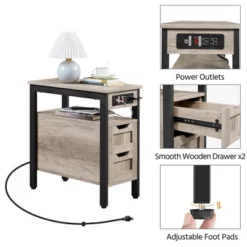 Yaheetech Narrow Sofa Side Table With Charging Station, Gray -Lush Living Store GUEST 47426c6a 1534 4010 809f d2359515b1c8