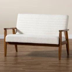 Stratton Boucle Fabric And Wood Loveseat White/Walnut Brown - Baxton Studio -Lush Living Store GUEST 47499fc0 ee25 42fb a516 645437dc2fb5