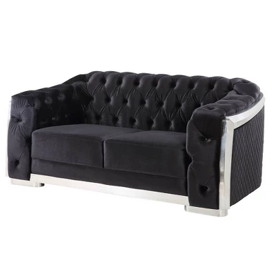 71" Pyroden Loveseat Black Velvet/Chrome Finish - Acme Furniture 3 71" Pyroden Loveseat Black Velvet/Chrome Finish - Acme Furniture