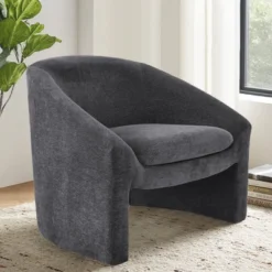 Kiki 32" Wide Contemporary Design Chenille Boasting Streamlined Silhouette Armrest Accent Barrel Chair-The Pop Maison -Lush Living Store GUEST 48f481ac 4fbc 4fe8 8a72 9d2b5bbf91d4