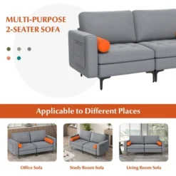 Costway Modern Loveseat 2-Seat Sofa Couch W/ 2 Bolsters Side Storage Pocket Ash Grey -Lush Living Store GUEST 49ef6ecd af61 4bd6 b407 5d5be777390c