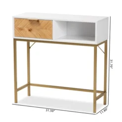 Giona Two-Tone Wood And Metal 1 Drawer Console Table White/Gold - Baxton Studio -Lush Living Store GUEST 4a0c4e75 c377 44b5 883f 32afeb2f6056