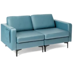 Costway Modern Loveseat Leathaire Fabric 2-Seat Sofa Couch W/ Side Storage Pocket -Lush Living Store GUEST 4a3821f6 0982 4dc2 984f 93049abde2a8