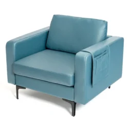 Costway Modern Leathaire Fabric Accent Armchair Single Sofa W/ Side Storage Pocket -Lush Living Store GUEST 4a473899 673f 4d53 af31 ab052d145b1a