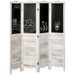 HOMCOM 4-Panel Folding Room Divider With Blackboard, 5.5 Ft Tall Freestanding Privacy Screen Panels For Bedroom Or Office, White -Lush Living Store GUEST 4ad6027d de5b 487a 8619 eaf934d0fa62