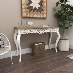 Wood Parisian Design Floral Ornate Detailing Console Table White - Olivia & May -Lush Living Store GUEST 4ad8d39f d045 463a 9c0b a24374ade969