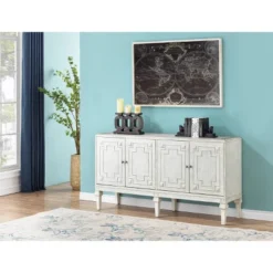 Lindos 4 Door Credenza White - Treasure Trove Accents -Lush Living Store GUEST 4b0c7d60 1e7a 47e9 bd50 2785fdf44b0f