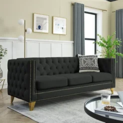 Living Room Modern Velvet Sofa With Button Tufted Square Arms And Metal Legs - ModernLuxe 31 Living Room Modern Velvet Sofa With Button Tufted Square Arms And Metal Legs - ModernLuxe -Lush Living Store GUEST 4b51f195 8c19 4be4 bd78 029c2311e19d