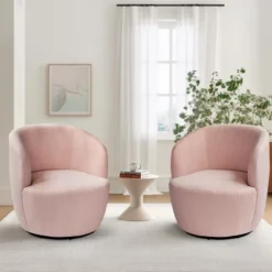 Bella Swivel Barrel Chairs Set Of 2,Contemporary Farmhouse 28'' Seat Width Linen Swivel Chair,Armrest 360° Swivel Nursery Chair-Maison Boucle -Lush Living Store GUEST 4b62ab8e b69f 4e5d 9808 fc39b63c3379