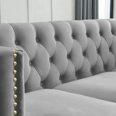 Living Room Modern Velvet Sofa With Button Tufted Square Arms And Metal Legs - ModernLuxe 13 Living Room Modern Velvet Sofa With Button Tufted Square Arms And Metal Legs - ModernLuxe - Image 11