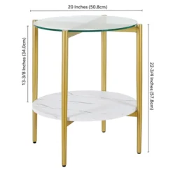 Gold Finish Side Table With Faux Marble Shelf - Henn&Hart -Lush Living Store GUEST 4d526c45 d85d 43ba bc43 fbd1453e9631