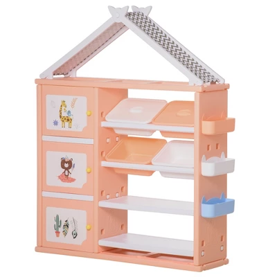 Qaba Kids Toy Storage Organizer With 4 Bins, Storage Cabinets, Bookshelf And 4-Layers Toy Collection Shelves 11 Qaba Kids Toy Storage Organizer With 4 Bins, Storage Cabinets, Bookshelf And 4-Layers Toy Collection Shelves - Image 9