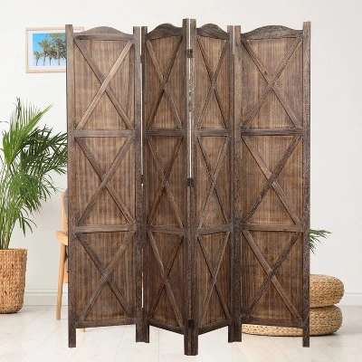Rancho Barn 4 Panel Room Divider With Folding Screen Room Partition Paulownia Wood Brown - Proman Products 4 Rancho Barn 4 Panel Room Divider With Folding Screen Room Partition Paulownia Wood Brown - Proman Products - Image 2