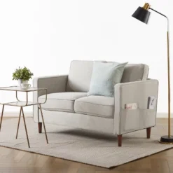 Hana Modern Linen Fabric Loveseat With Armrest Pockets Sand Gray - Mellow -Lush Living Store GUEST 4e09a990 7540 432e bb6c 59f8954f4870