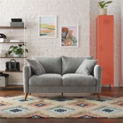 Magnolia 2 Seater Loveseat Sofa With Pillows Pocket Coil Seating Light Gray Velvet - Novogratz -Lush Living Store GUEST 4e6a7d0c a679 4ee3 9cc0 a7863fbffabb
