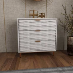 Contemporary Carved Woven Pattern 3 Drawer Wood Cabinet White - Olivia & May -Lush Living Store GUEST 4f564e41 6fa4 427a 964f b9807e5bd351