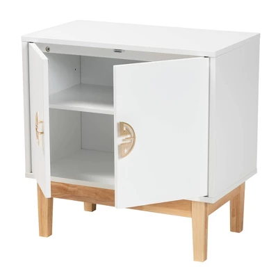 Kamana Two-Tone Wood And Metal 2 Door Storage Cabinet White/Gold/Oak Brown - Baxton Studio 4 Kamana Two-Tone Wood And Metal 2 Door Storage Cabinet White/Gold/Oak Brown - Baxton Studio - Image 2