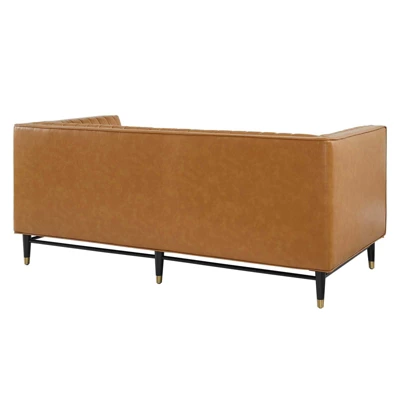 Devote Channel Tufted Vegan Leather Loveseat Tan - Modway 4 Devote Channel Tufted Vegan Leather Loveseat Tan - Modway - Image 2