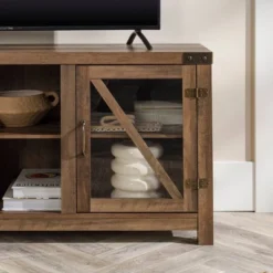 Clarabelle Transitional Glass Barn Door TV Stand For TVs Up To 65" - Saracina Home -Lush Living Store GUEST 4fbc4549 f993 4f5d 8eae 30310081382f