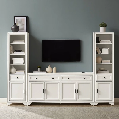 3pc Tara Entertainment Set With Open Shelving Distressed White - Crosley 4 3pc Tara Entertainment Set With Open Shelving Distressed White - Crosley - Image 2