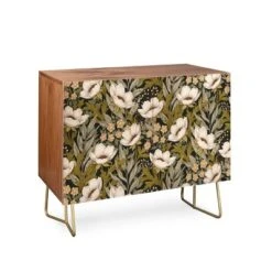 Avenie Floral Meadow Spring Green Walnut Credenza - Deny Designs