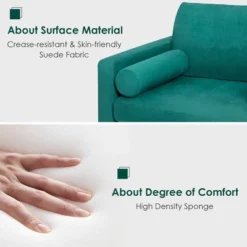 Costway Modern Loveseat 2-Seat Sofa Couch W/ 2 Bolsters Side Storage Pocket Teal -Lush Living Store GUEST 50fee9eb b810 4569 860b 8b234274ce99