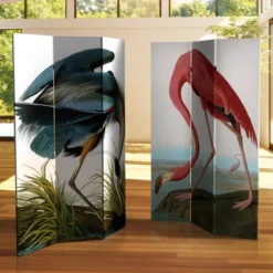 6" Double Sided Audubon Heron And Flamingo Canvas Room Divider - Oriental Furniture -Lush Living Store GUEST 51370f8f f55a 4928 8983 8dac4107ce0a