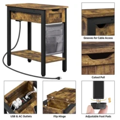 Yaheetech Narrow End Table Side Table With Charging Station -Lush Living Store GUEST 51385f8e fe37 45ff 85d2 5d62e4b14be3