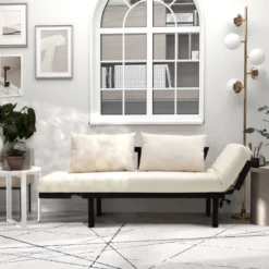 HOMCOM Single Person Chaise Lounger, Modern Sofa Bed With 5 Adjustable Positions, 2 Large Pillows, And Birch Legs -Lush Living Store GUEST 513f835b b277 40f9 a60f 62b6582a38e9