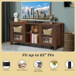 Costway TV Stand Entertainment Center For TV's Up To 65'' W/ Storage Cabinets Walnut -Lush Living Store GUEST 5145179c e2f6 4ed1 8dd1 c16317902f86