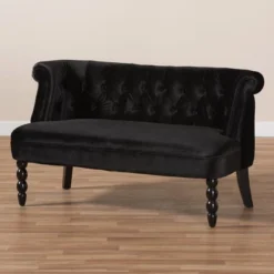 Flax Victorian Style Contemporary Velvet Fabric Upholstered 2 Seater Loveseat Black - Baxton Studio -Lush Living Store GUEST 51969234 31ac 4e87 9fe2 fc2d1adae067