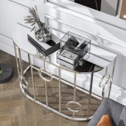 Oakmonte Mirrored Semi Circle Sofa Table Chrome - HOMES: Inside + Out -Lush Living Store GUEST 52570588 be8f 4d00 8adc ba732f929457