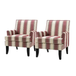 Set Of 2 Sara Upholstered Accent Arm Chair With Nail Head Trim | Karat Home-Stripe Red -Lush Living Store GUEST 52670b40 e25b 4658 b853 ce5bd04be989