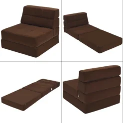 Costway Tri-Fold Fold Down Chair Flip Out Lounger Convertible Sleeper Bed Couch Dorm Brown -Lush Living Store GUEST 52a08ca6 c813 482d 9562 15728acf5008