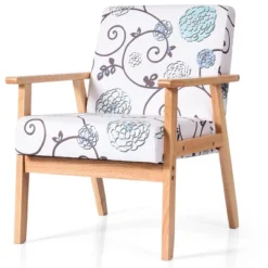 Costway Modern Accent Armchair Fabric Lounge Chair W/Rubber Wood Leg White&Blue Floral 18 Costway Modern Accent Armchair Fabric Lounge Chair W/Rubber Wood Leg White&Blue Floral -Lush Living Store GUEST 52d776ca 81ad 49c8 877f 644b6a4cac09